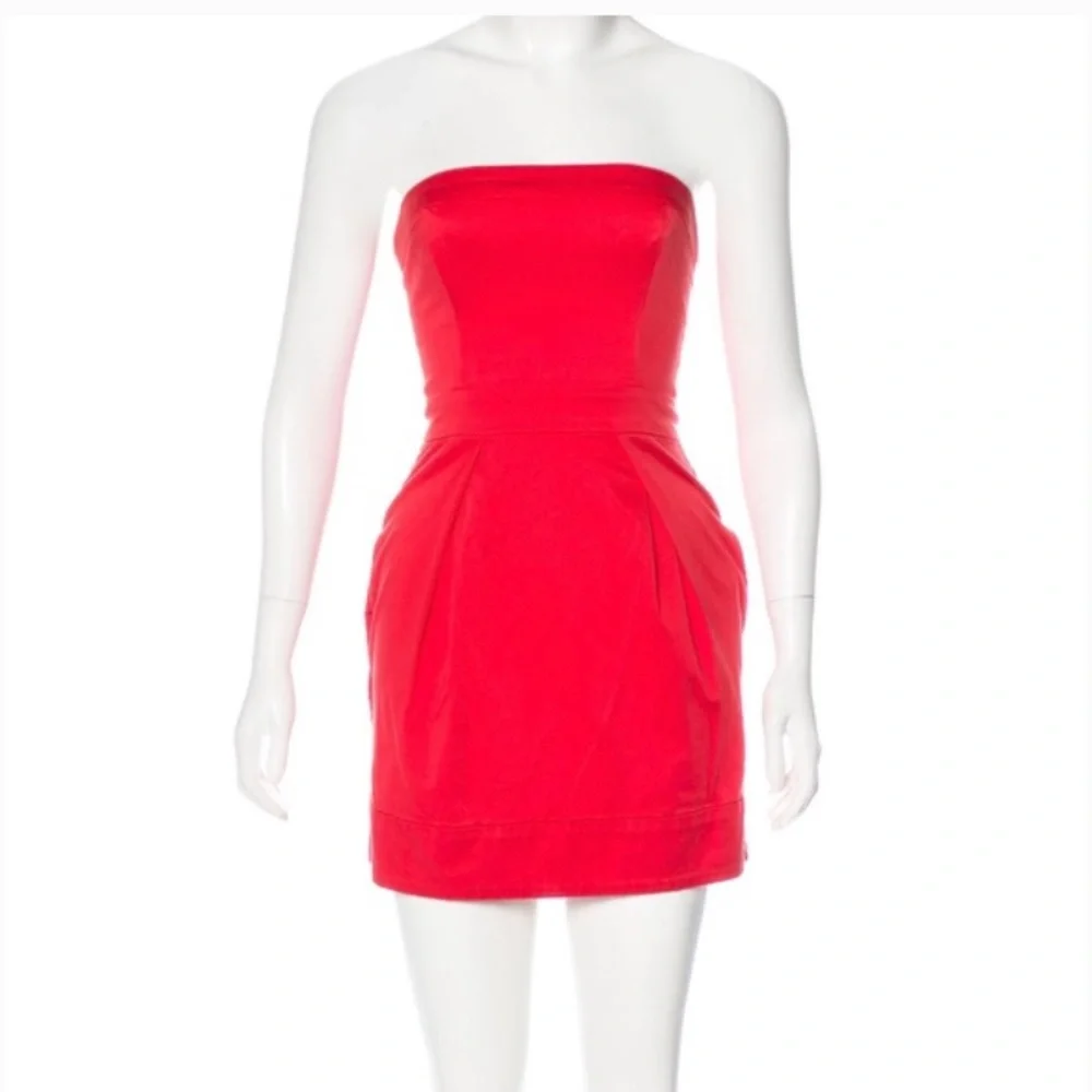 French Connection Coral Linen Strapless Dress - Picture 2 of 6